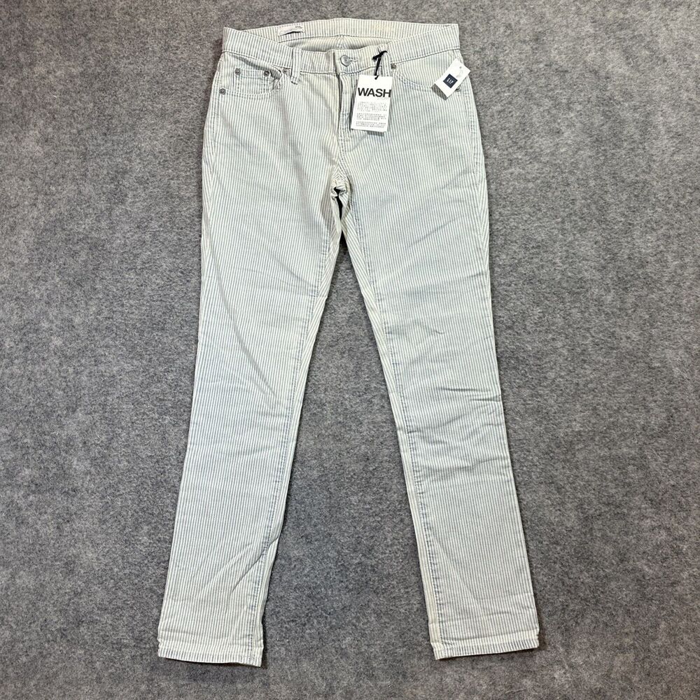 New Gap 1969 Girlfriend Jeans Womens 25r White Blue Pinstripe Bleached Railroad